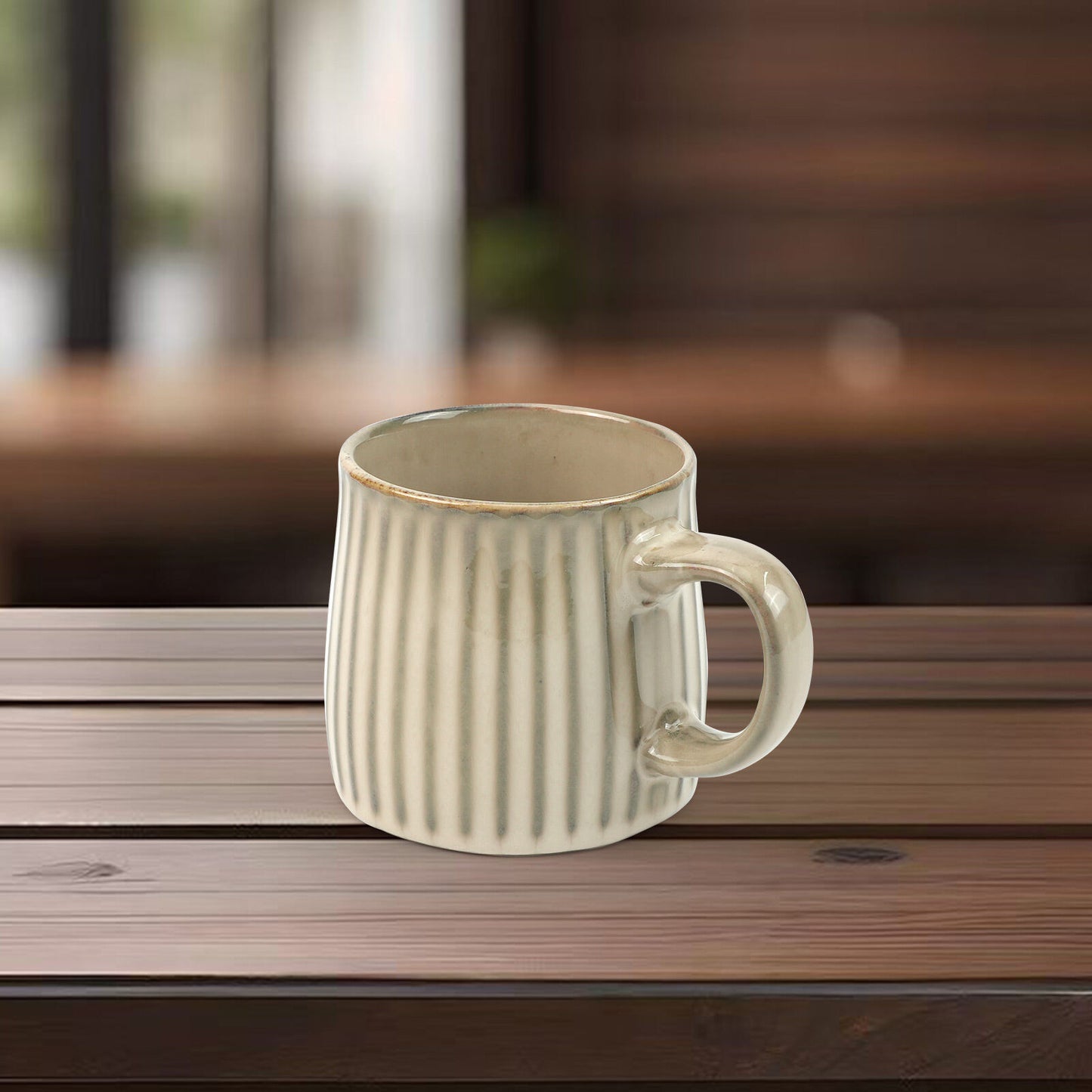 High-Fired Ceramic Stoneware Ribbed Stripe Mug 460ml Matt EARTHY BROWN