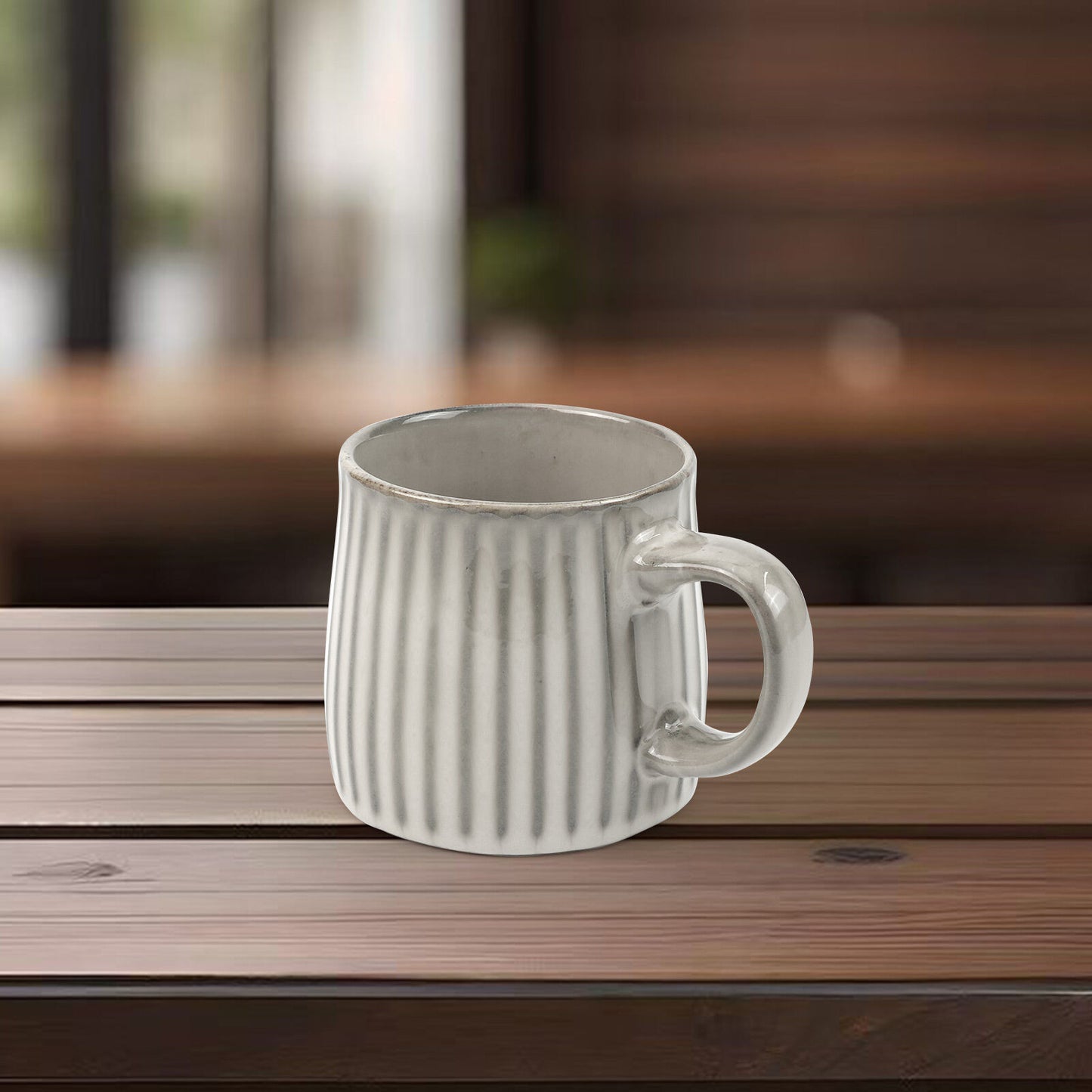 High-Fired Ceramic Stoneware Ribbed Stripe Mug 460ml Matt EARTHY GREY