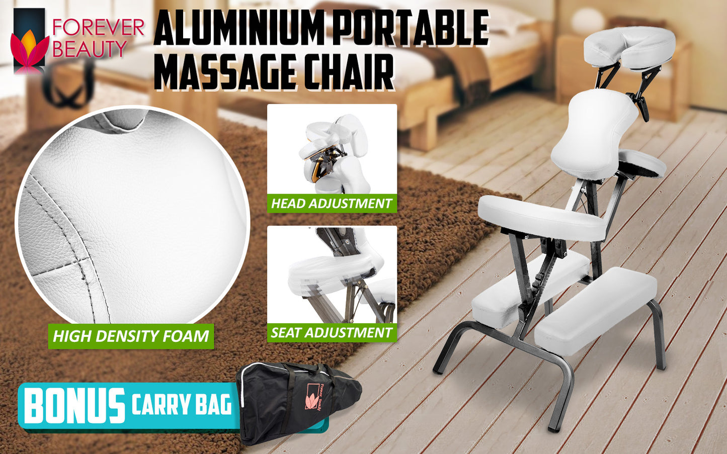 Aluminium Portable Beauty Massage Foldable Chair Table WHITE