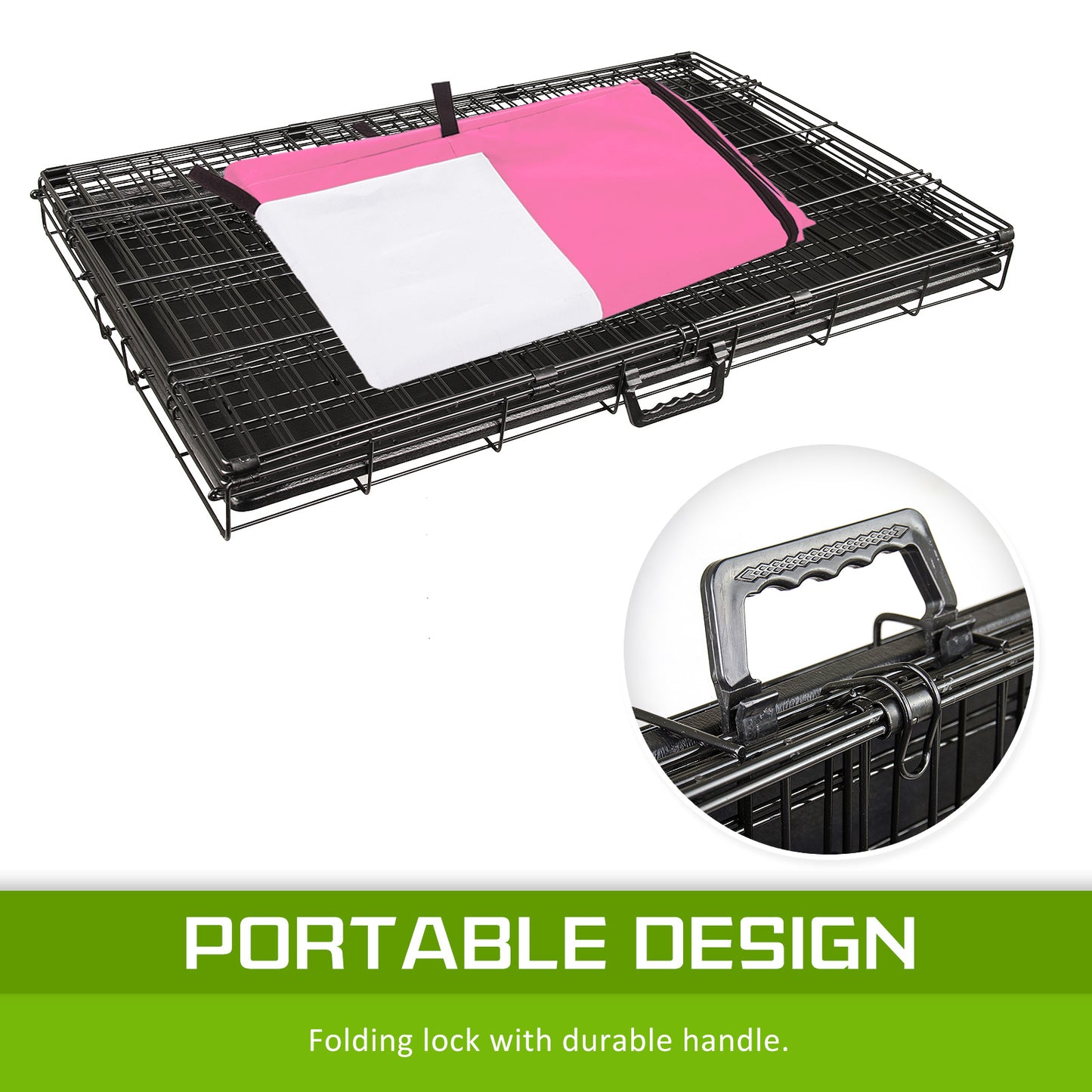 Wire Dog Cage Foldable Crate Kennel 48in with Tray + PINK Cover Combo