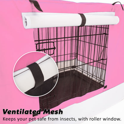 Wire Dog Cage Crate 24in with Tray + Cushion Mat + PINK Cover Combo