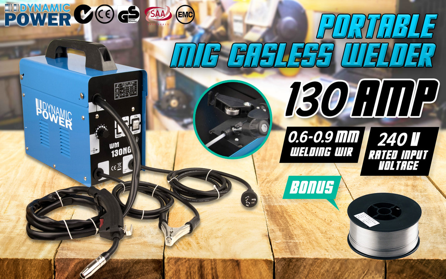 MIG Gasless Welder + Wire Portable Welding Machine 130Amp