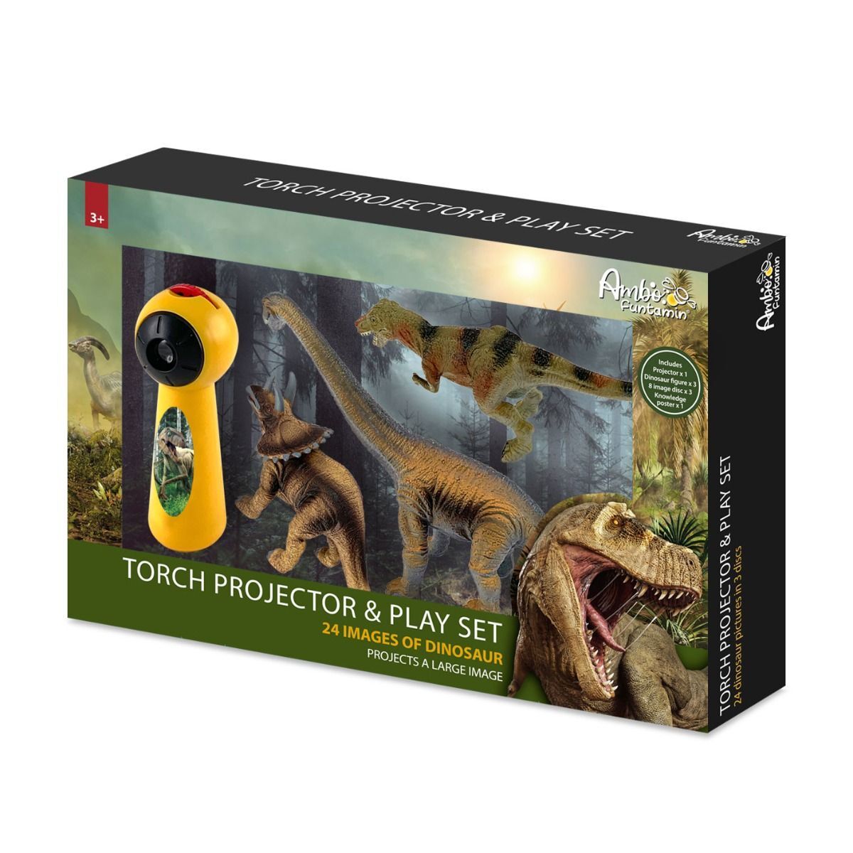 Dinosaur Projector and 3 Toy Figures Play Set - Kids STEM Learning Set