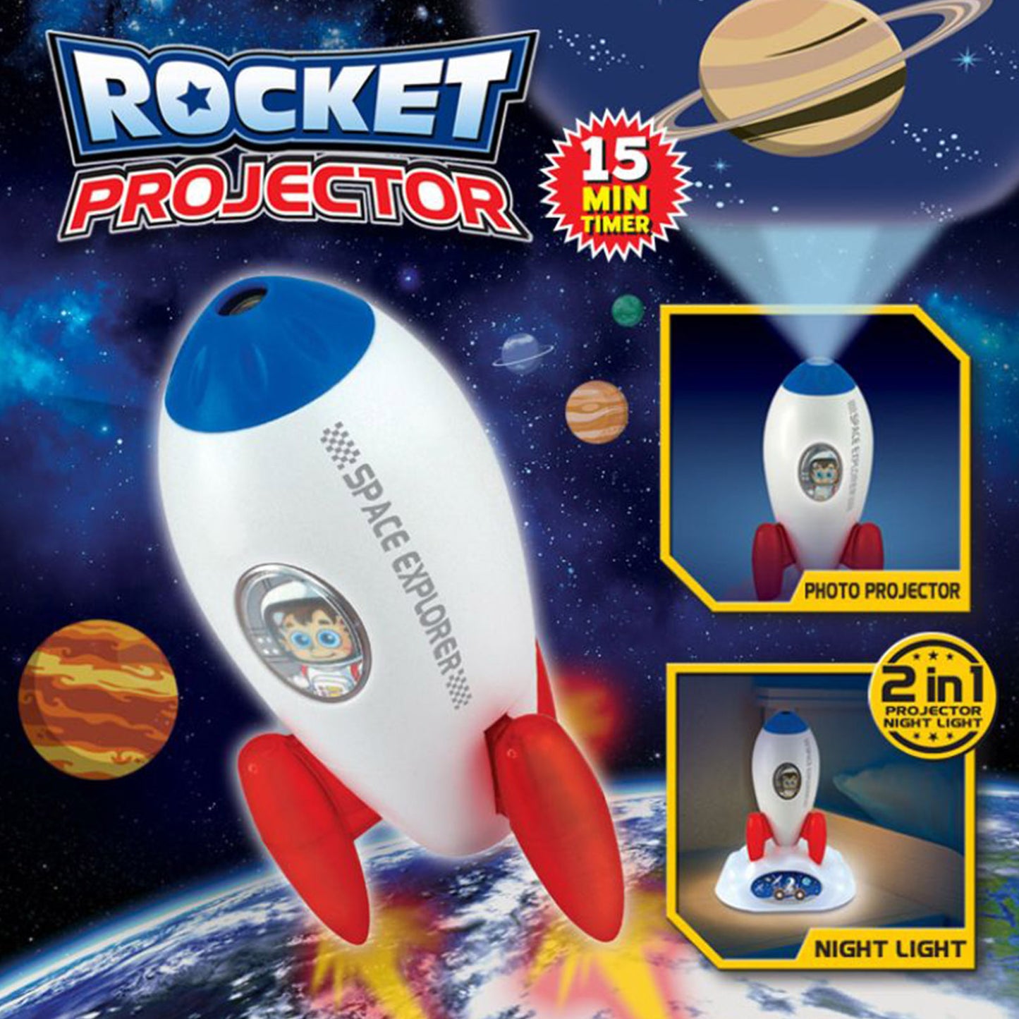 Rocket Projector Night Light Kids STEM Toy - Outer Space Planet