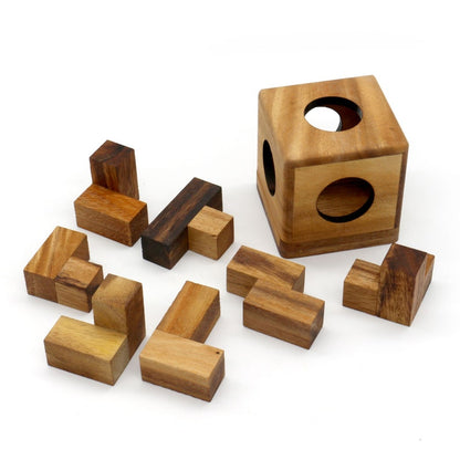 3 individual brainteaser wooden puzzles in a gift wooden box