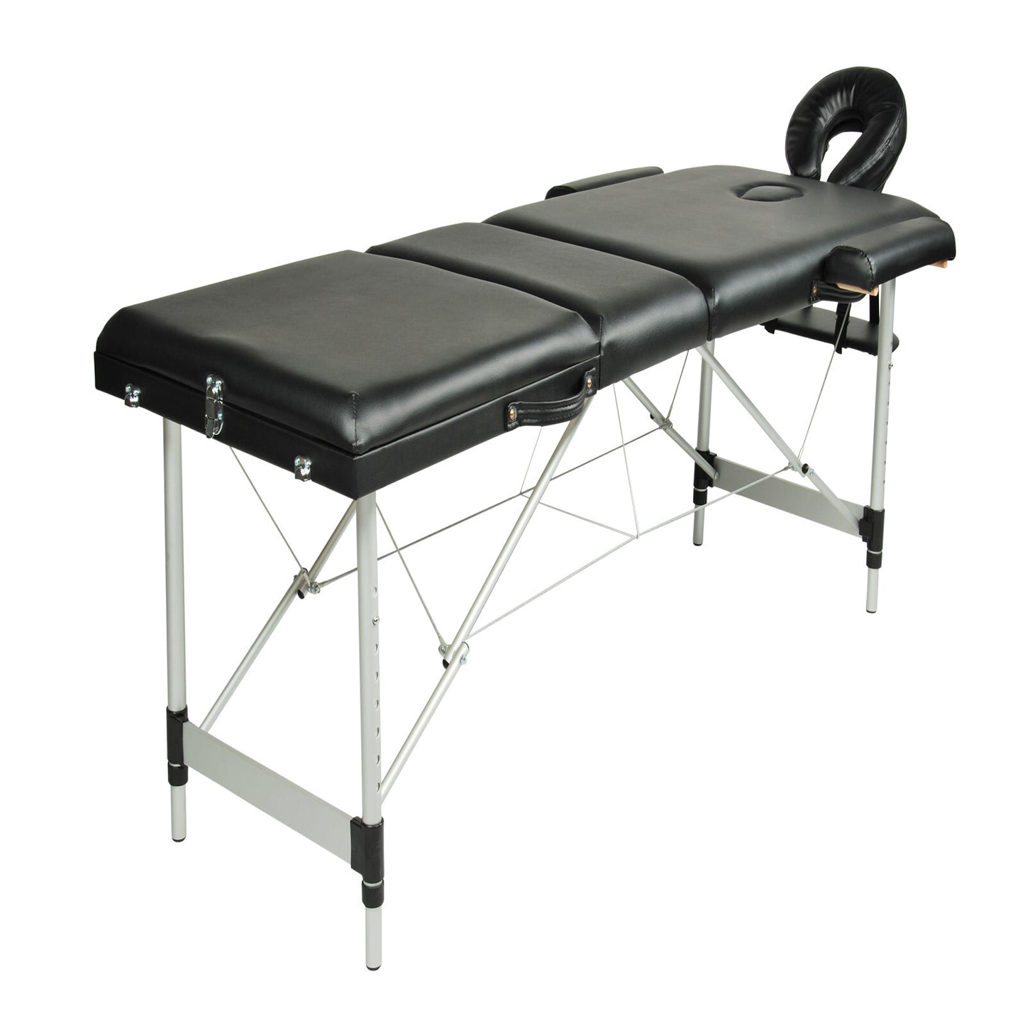 YES4HOMES Black 3 Fold Portable Aluminium Massage Table Massage Bed Beauty Therapy