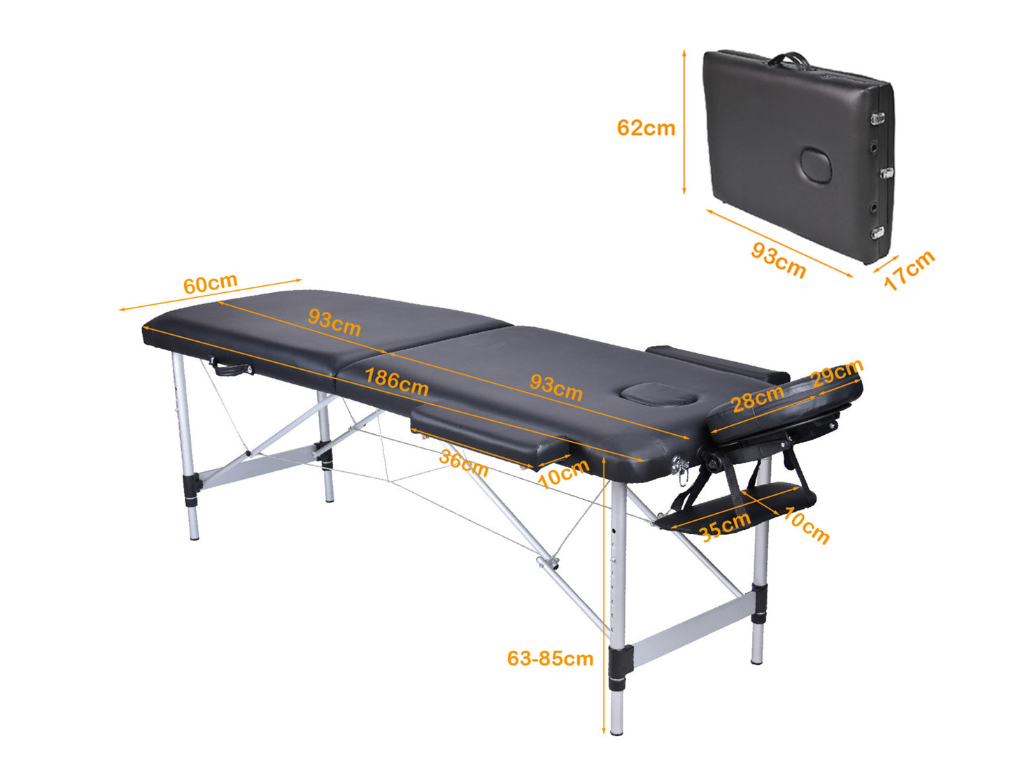 YES4HOMES 2 Fold Portable Aluminium Massage Table Massage Bed Beauty Therapy Black