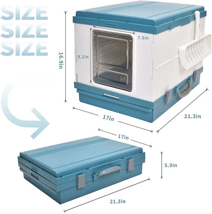 YES4PETS XL Portable Cat Toilet Litter Box Tray Foldable House with Handle and Scoop Blue