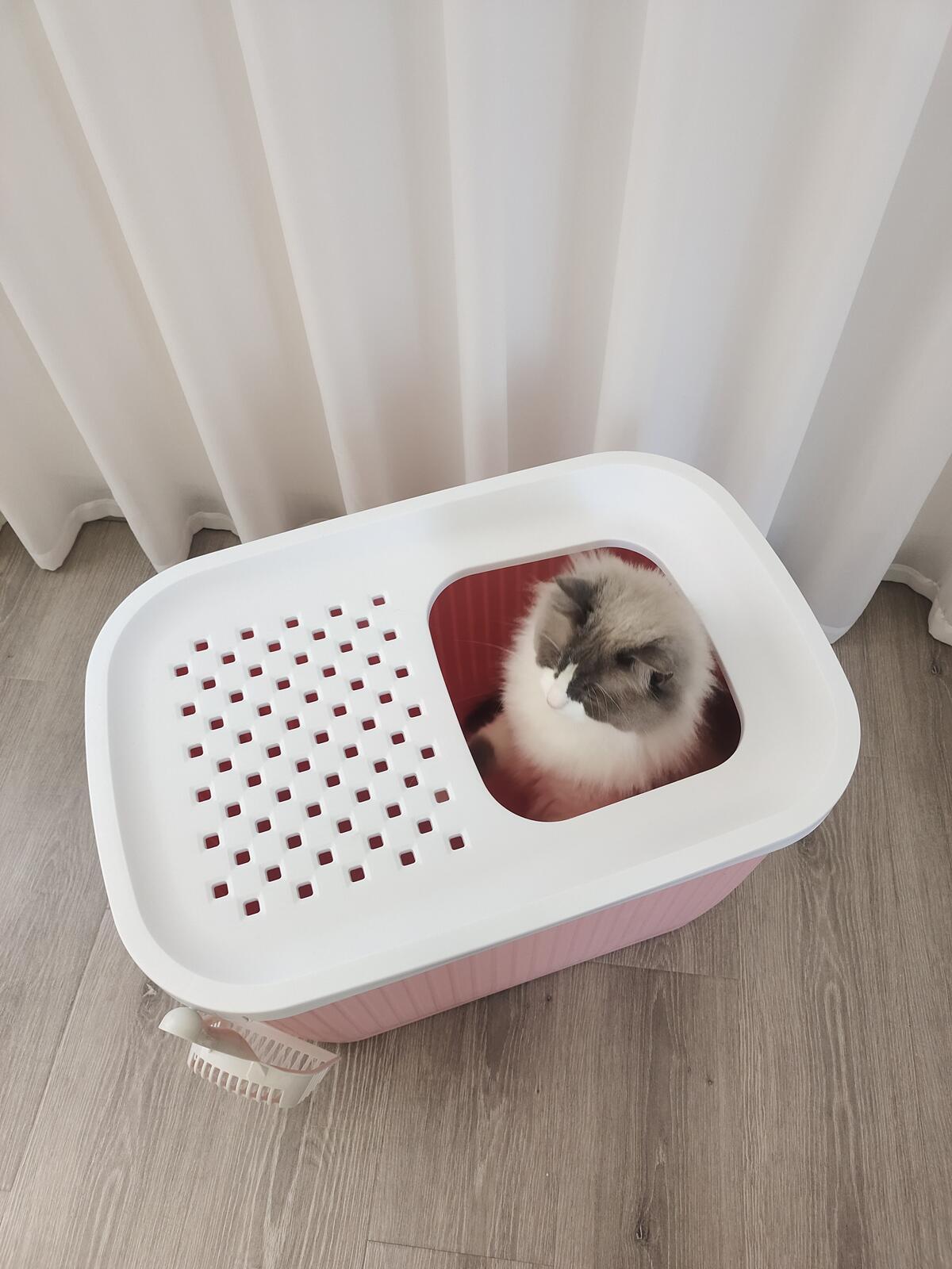 YES4PETS XXL Top Entry Cat Litter Box No Mess Large Enclosed Covered Kitty Tray Pink