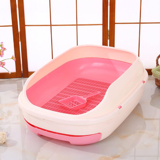 YES4PETS Large Portable Cat Toilet Litter Box Tray with Scoop and Grid Tray-Pink