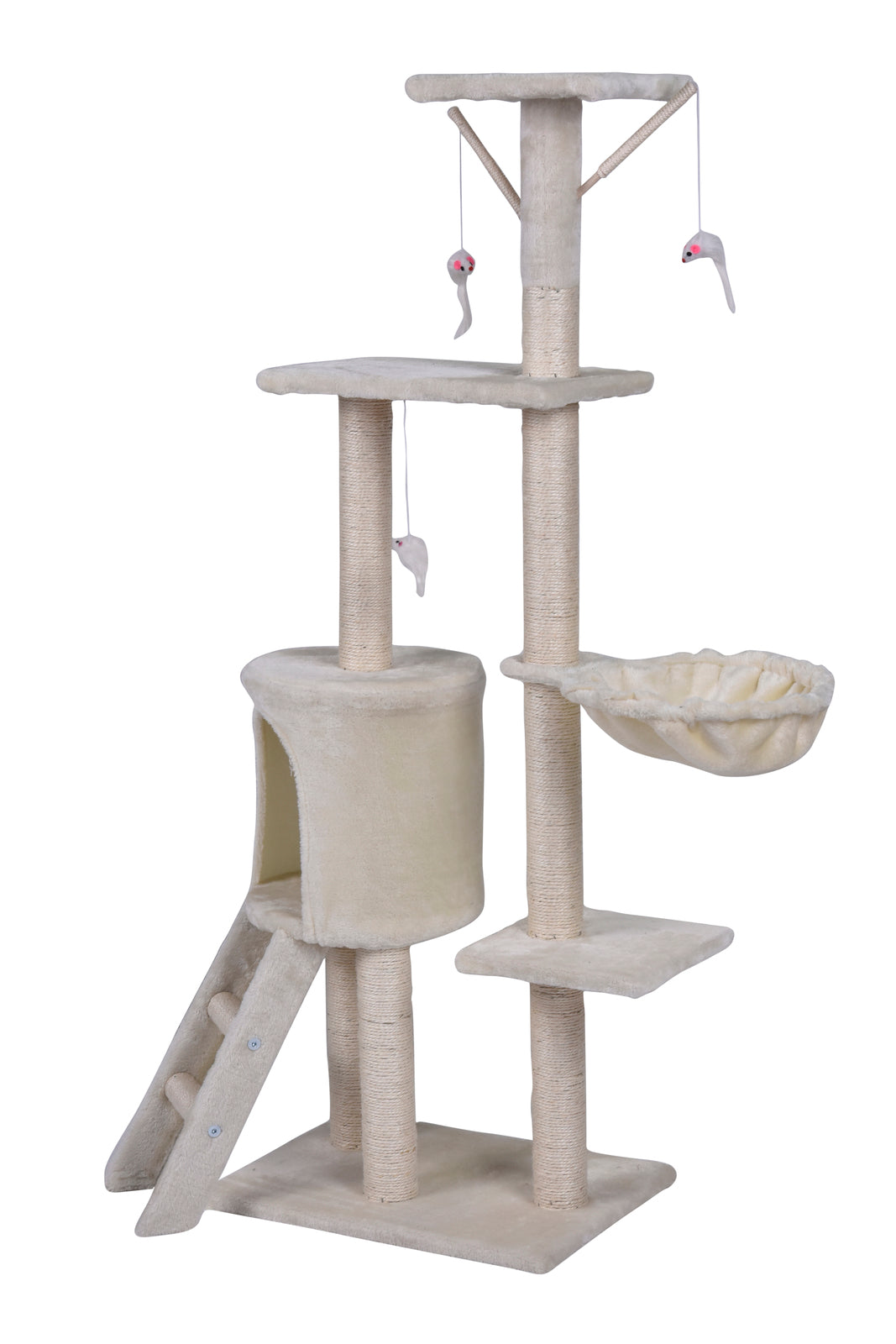 YES4PETS 138cm Cat Scratching Post Tree Post House Tower with Ladder-Beige