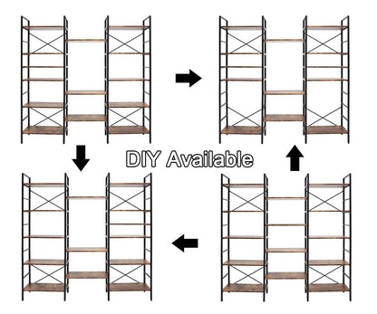 YES4HOMES Industrial Shelf Bookshelf, Vintage Wood and Metal Bookcase Furniture for Home & Office