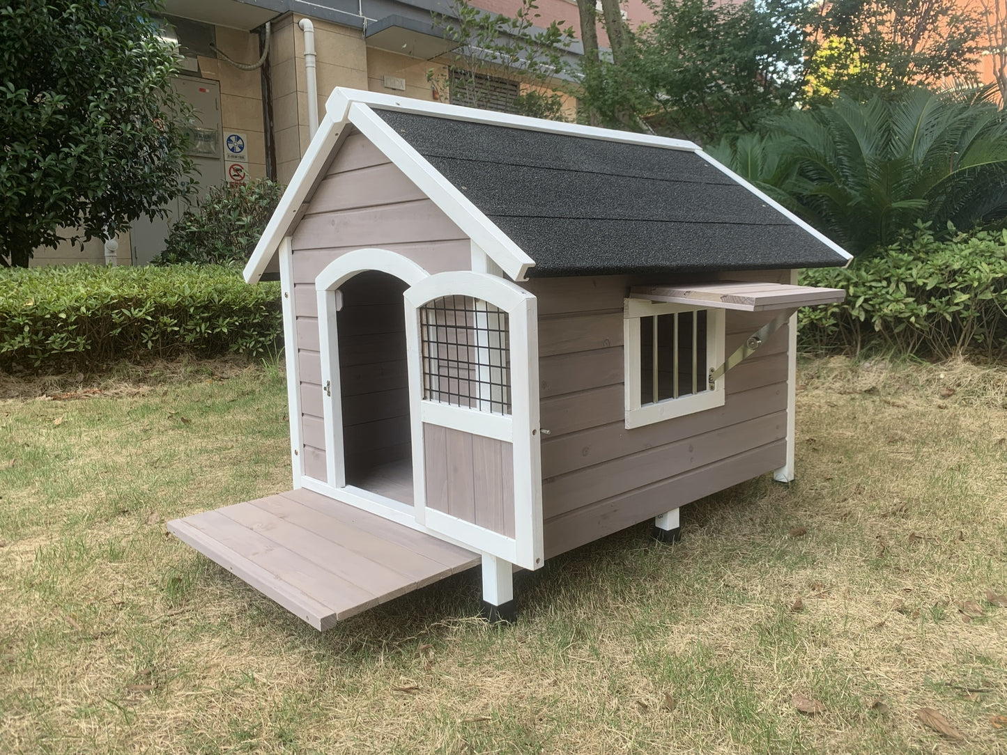 YES4PETS L Timber Pet Dog Kennel House Puppy Wooden Timber Cabin Grey