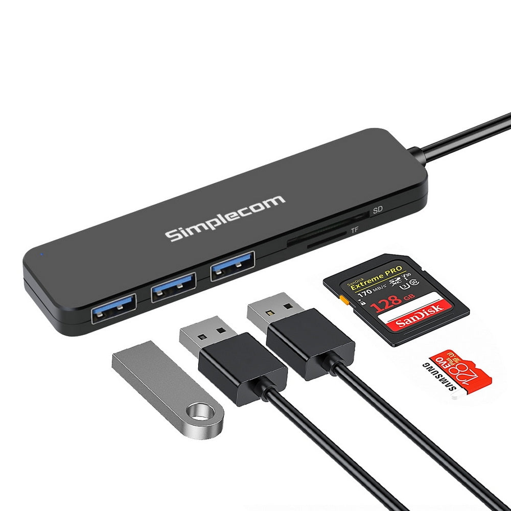 Simplecom CH365 SuperSpeed 3 Port USB 3.0 (USB 3.2 Gen 1) Hub with SD MicroSD Card Reader