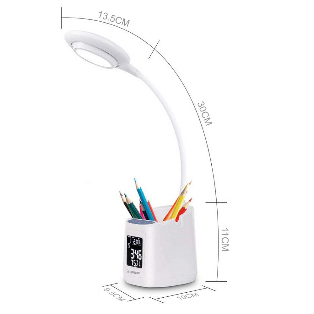 Simplecom EL621 LED Desk Lamp with Pen Holder and Digital Clock Rechargeable