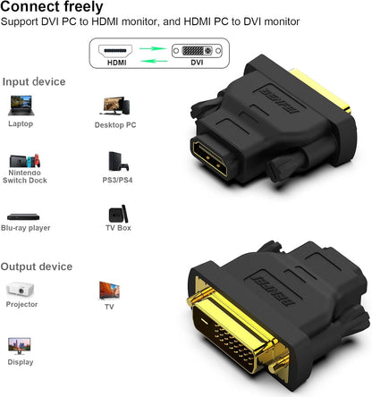 BENFEI DVI to HDMI, Bidirectional DVI to HDMI Male to Female 2 Pack