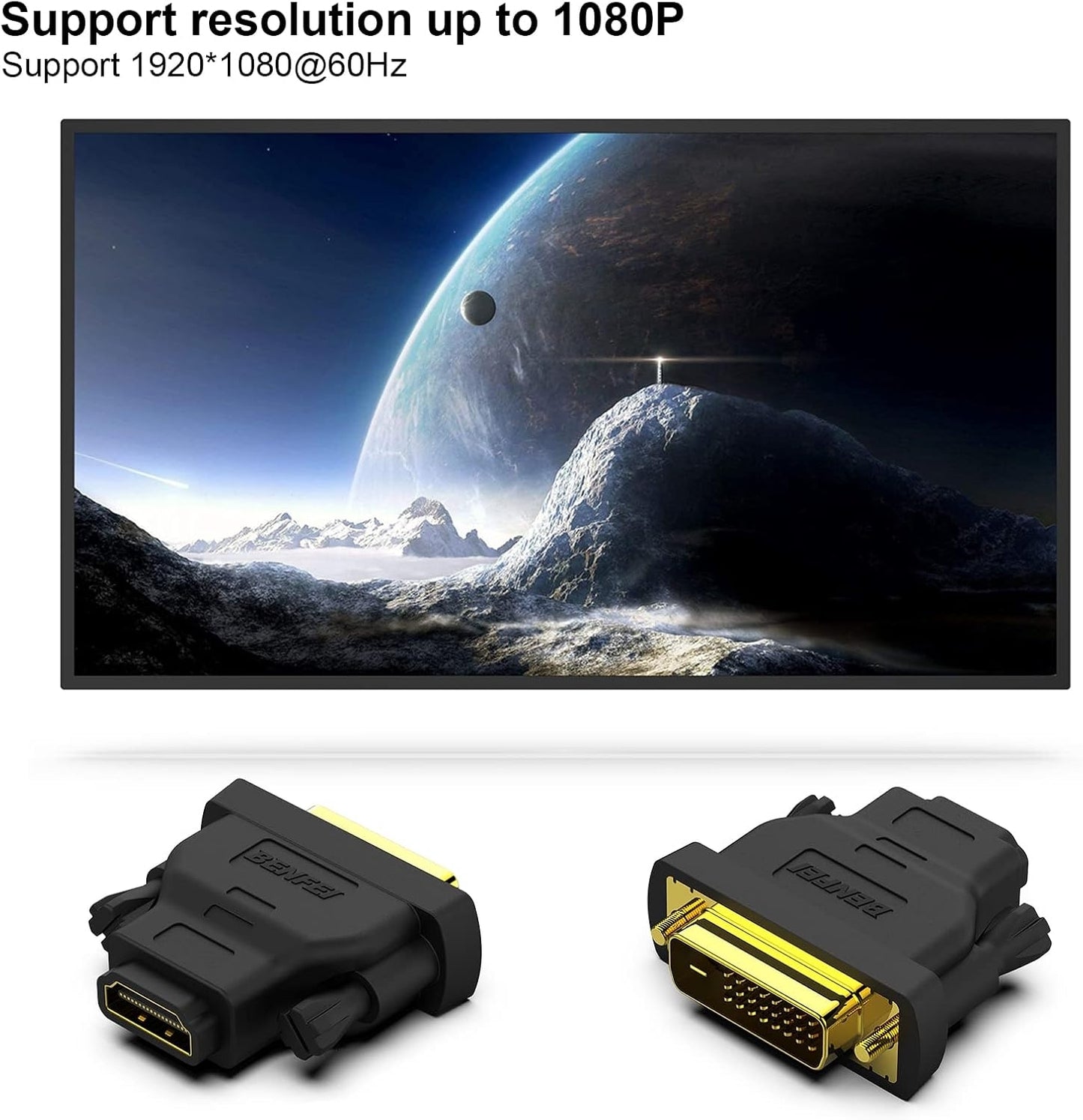 BENFEI DVI to HDMI, Bidirectional DVI to HDMI Male to Female 2 Pack