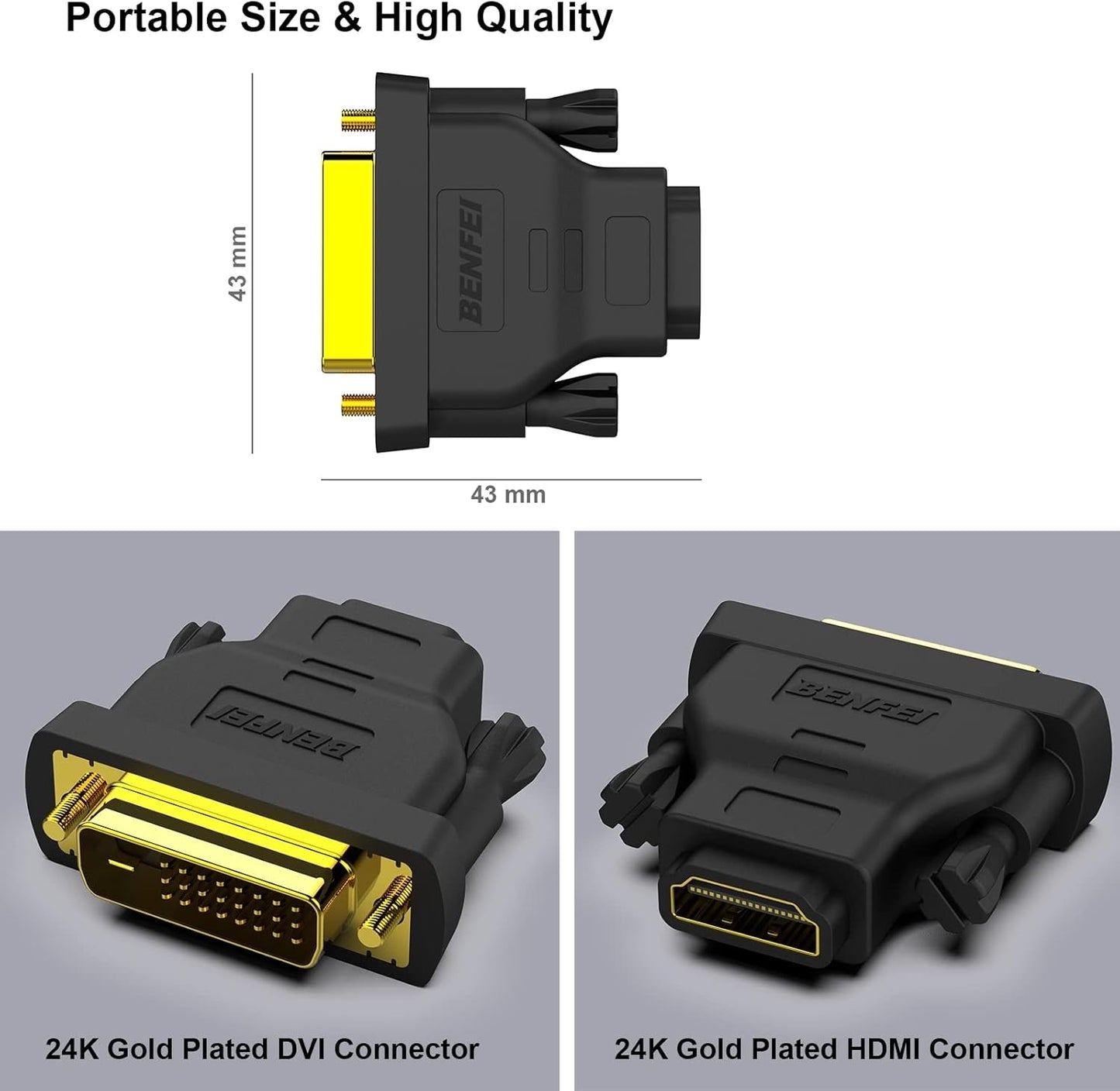 BENFEI DVI to HDMI, Bidirectional DVI to HDMI Male to Female 2 Pack