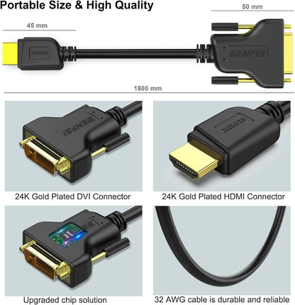 BENFEI HDMI to DVI, Bi Directional DVI-D 24+1 Male to HDMI Male High Speed Adapter Cable