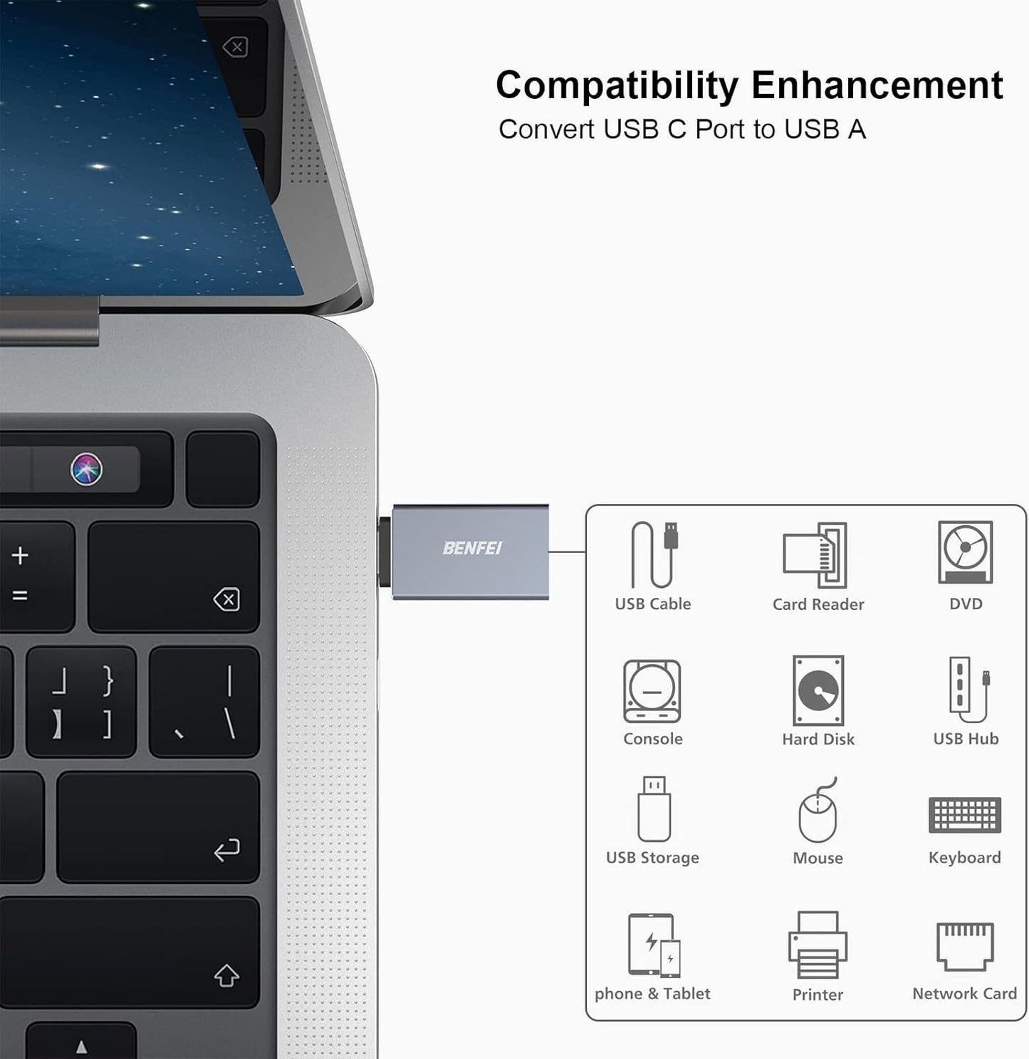 BENFEI USB C to USB 3.0 Adapter, USB C to A Male to Female Adapte