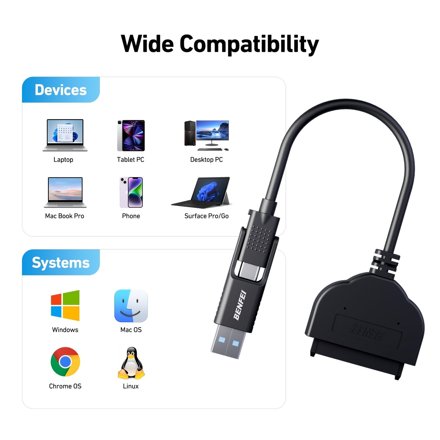 BENFEI 2in1 USB-C/USB 3.0 to SATA III Hard Driver Adapter