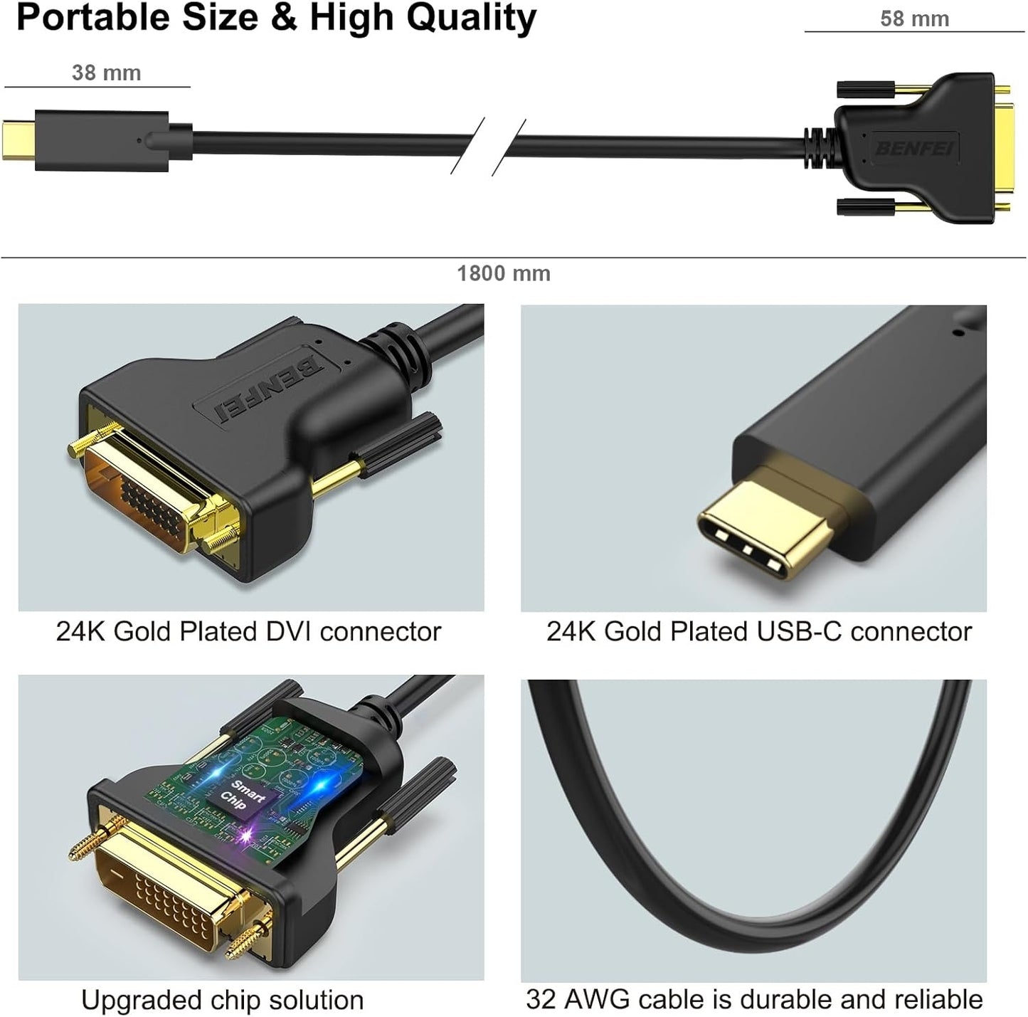 BENFEI USB C to DVI Cable 1.8m