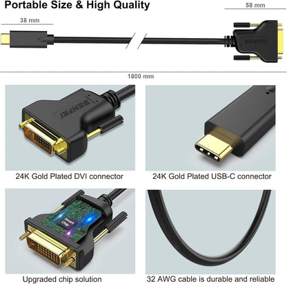 BENFEI USB C to DVI Cable 1.8m