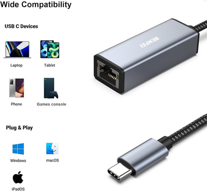 BENFEI USB-C to Ethernet Adapter (Thunderbolt 3 to RJ45)