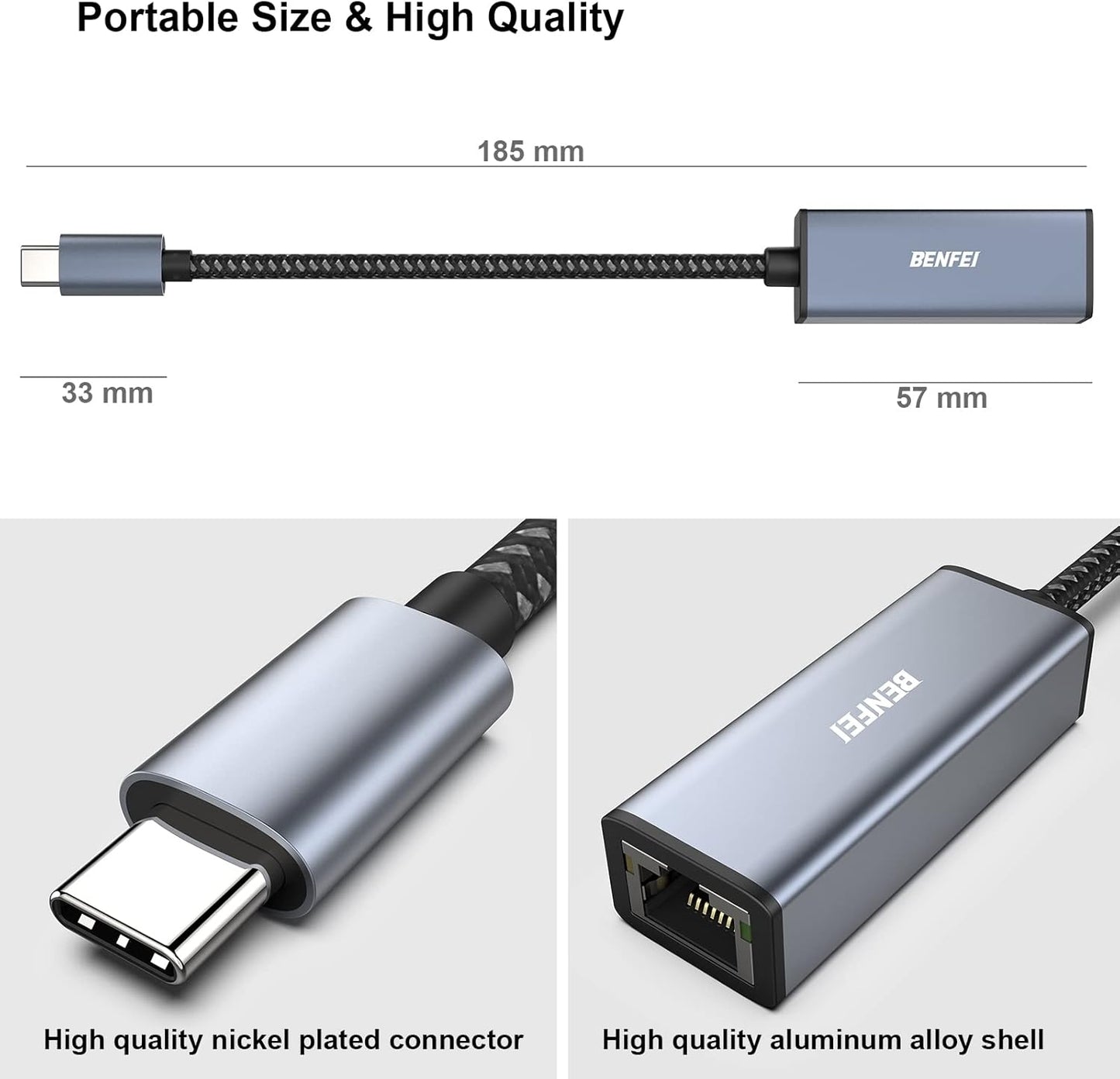 BENFEI USB-C to Ethernet Adapter (Thunderbolt 3 to RJ45)