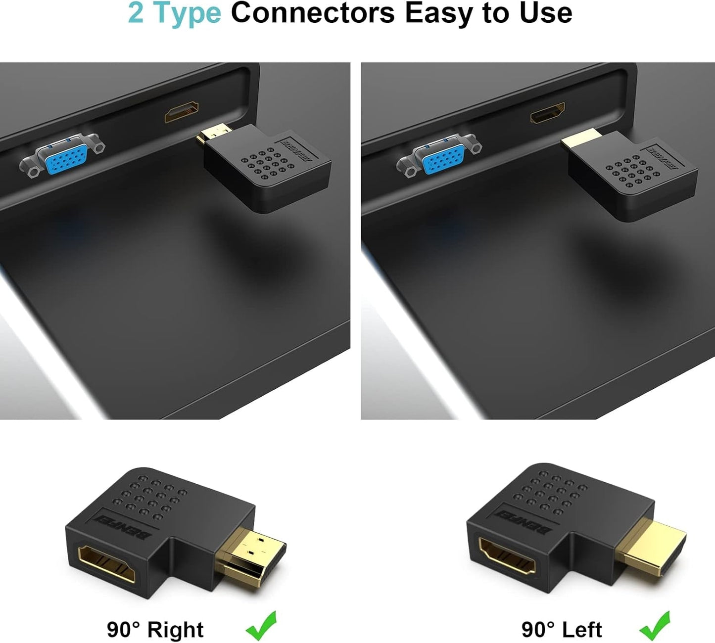 BENFEI HDMI Male to Female Right Angle 90 Degree Adapter