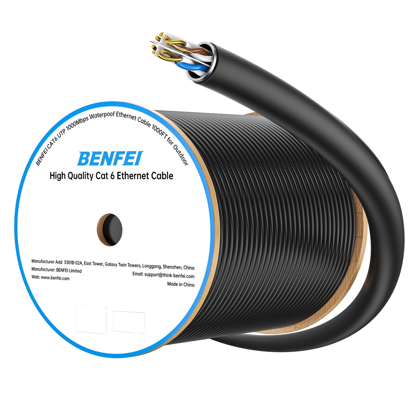 BENFEI 701BL 305M CAT6 UTP 1000Mbps Waterpoof Ethernet Cable 1000FT for Outdoor