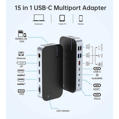 CHOETECH HUB-M52 15-in-1 Laptop USB-C Docking Station