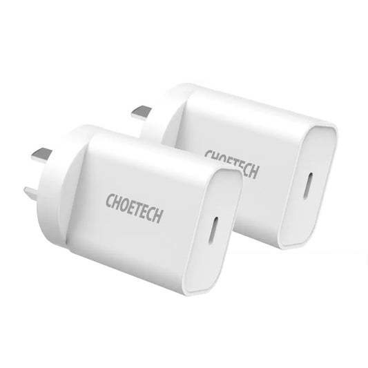 CHOETECH MIX00109 USB-C PD 20W AC Charger Adapter 2-Pack White