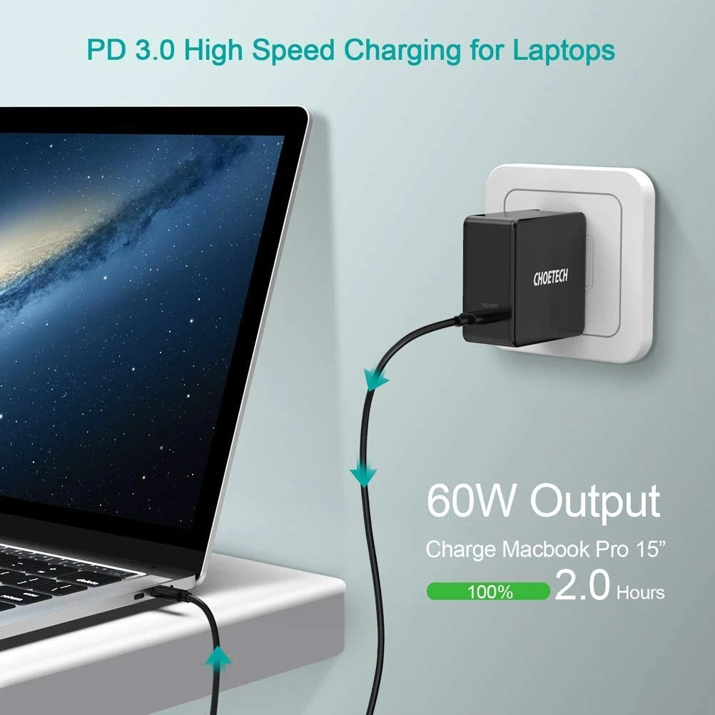 CHOETECH Q4004 60W PD 3.0 Type-C Fast Charging Foldable Adapter USB-C Charger