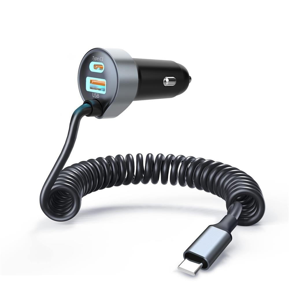 CHOETECH TC0030 65W 3-Port Fast Car Charger with 3.3ft Type-C Stretchable Cable