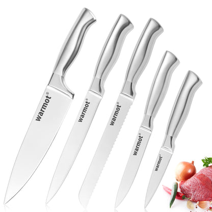 Warmot 5-Piece Ultra Sharp High Carbon Stainless Steel Chefs Kitchen Knife Set with Gift Box (750C)