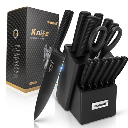 Warmot 15-Piece Ultra Sharp German Stainless Chef Knife Set with Sharpener Block (826)