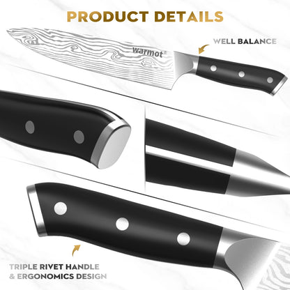 Warmot 3-Piece High Carbon Stainless Steel Cooking Knife Triple Riveted Handle with Gift Box(997-3)