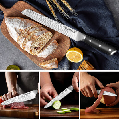 Warmot 7-Piece High Carbon Stainless Steel Cooking Knife Triple Riveted Handle with Gift Box(997-7)