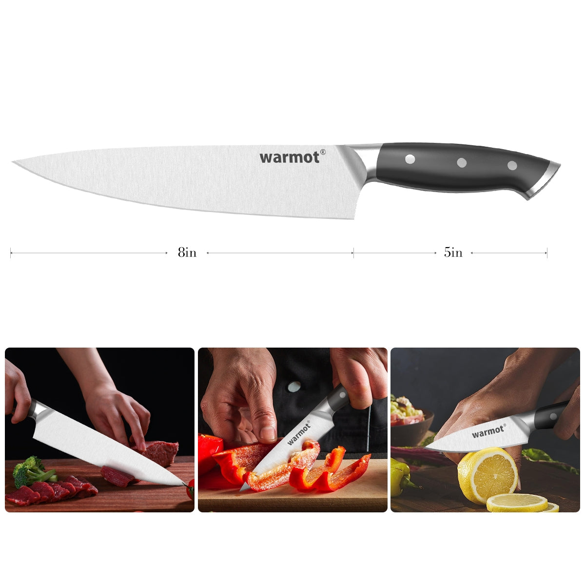 Warmot 3-Piece High Carbon Stainless Steel Ultra Chef Knife Set with Gift Box (317-3)