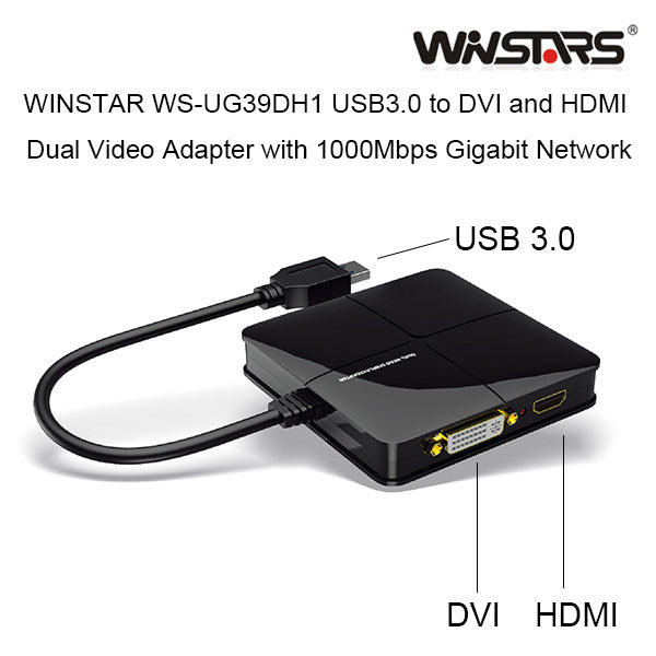 Winstars USB 3.0 Dual Head Display with Gigabit Ethernet Adapter (WS-UG39DH1)