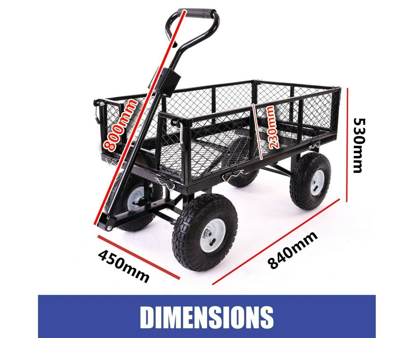 Garden Dump Rolling Mesh Cart with Heavy Duty Steel Frame,10 Inch Pneumatic Tires Maximum Load Capacity of 300 Kg (Black)