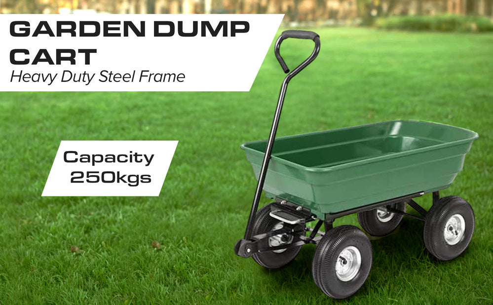 Garden Dump Cart with Heavy Duty Steel Frame,10 Inch Pneumatic Tires Maximum Load Capacity of 250 kg (Green), Garden Trolley Cart, Camping Cart