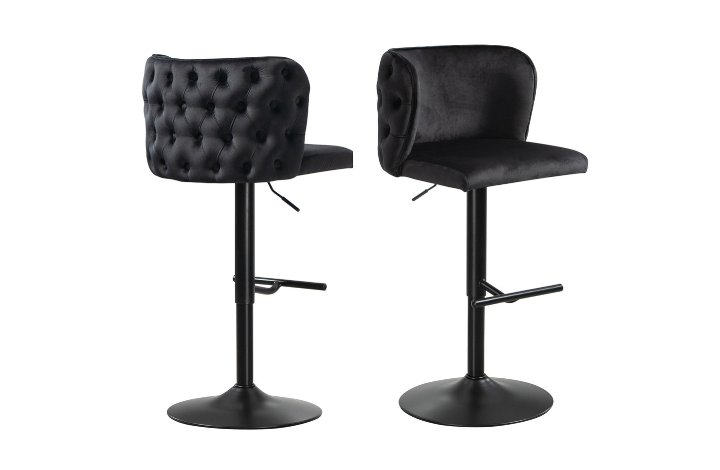 Lara Tufted Height Adjustable Swivel Bar Stools with Footrest - Black