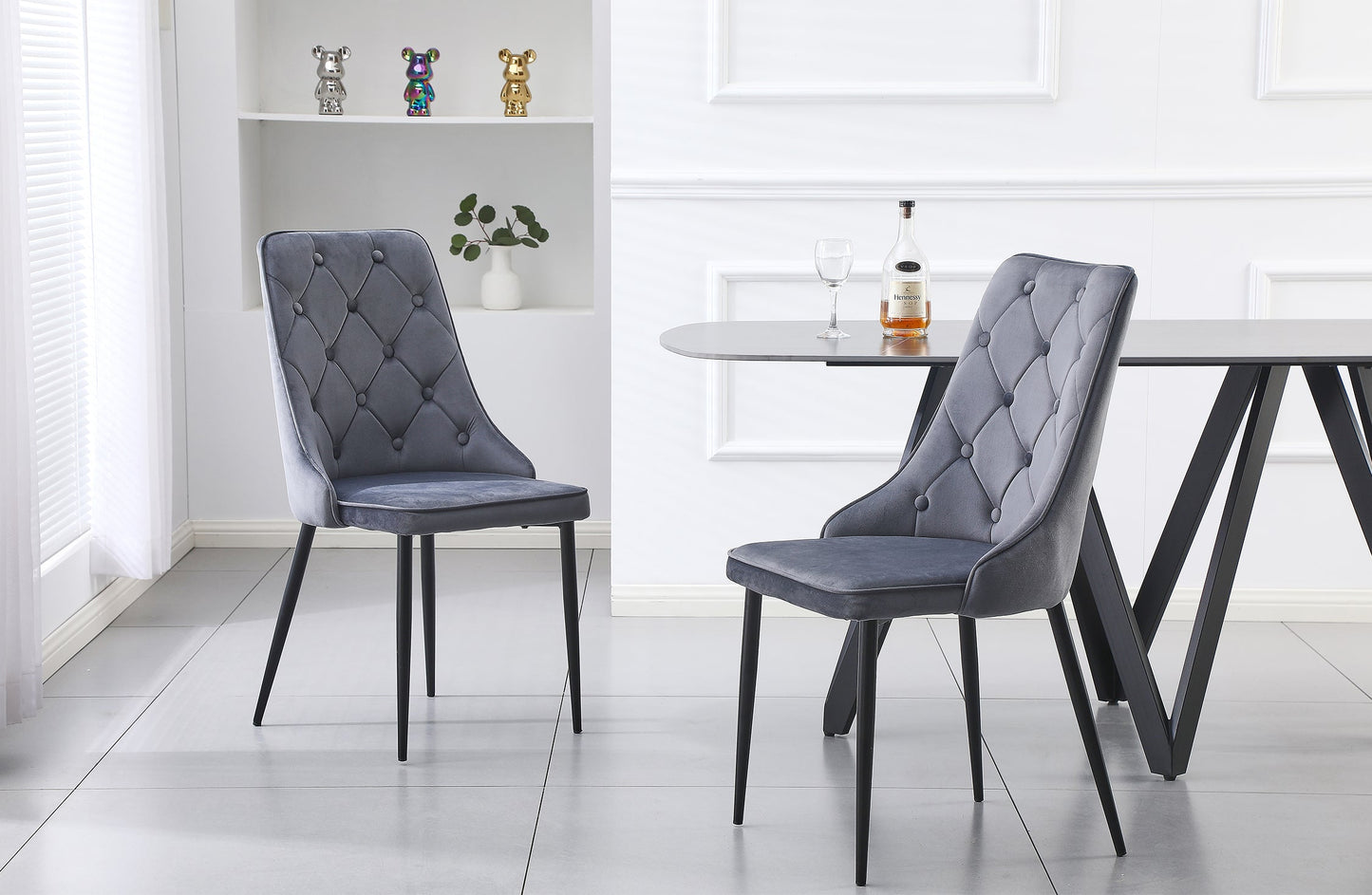 Button Tufted Grey Dining Chairs -Set of 4