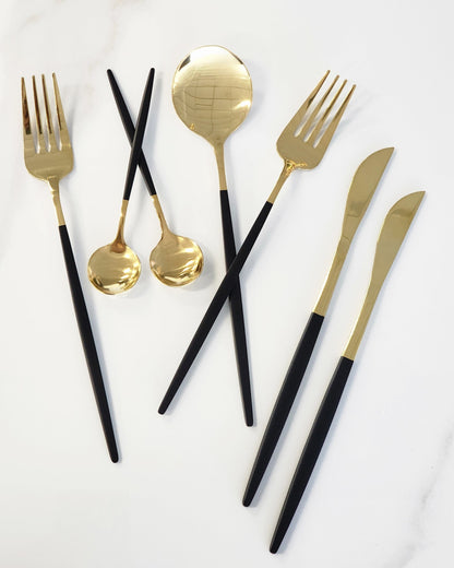 Deluxe Cutlery Set - Black & Gold