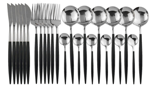 Deluxe Cutlery Set - Black & Silver