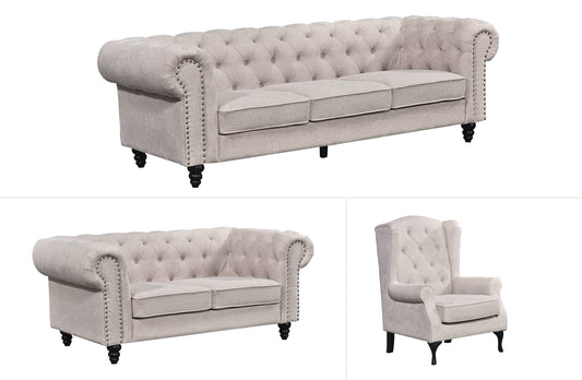 Chesterfield Tufted Lounge Set - Beige