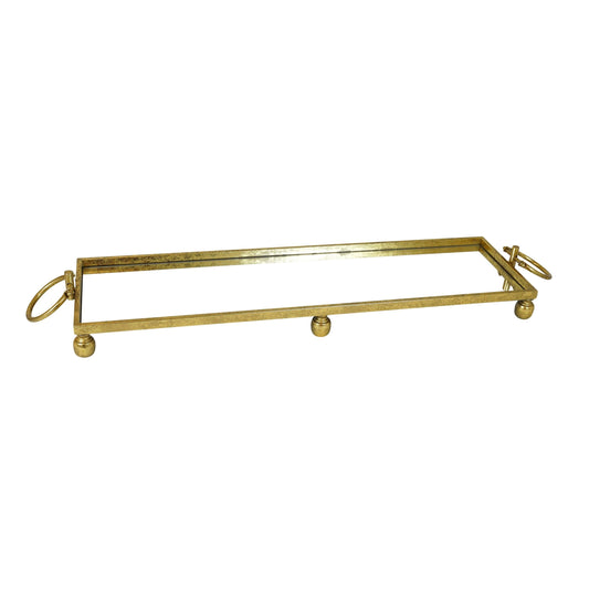 Eliza Large Rectangle Iron Mirror Tray with Handles - Gold