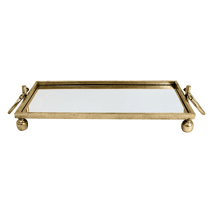 Eliza Small Rectangle Iron Mirror Tray with Handles - Gold